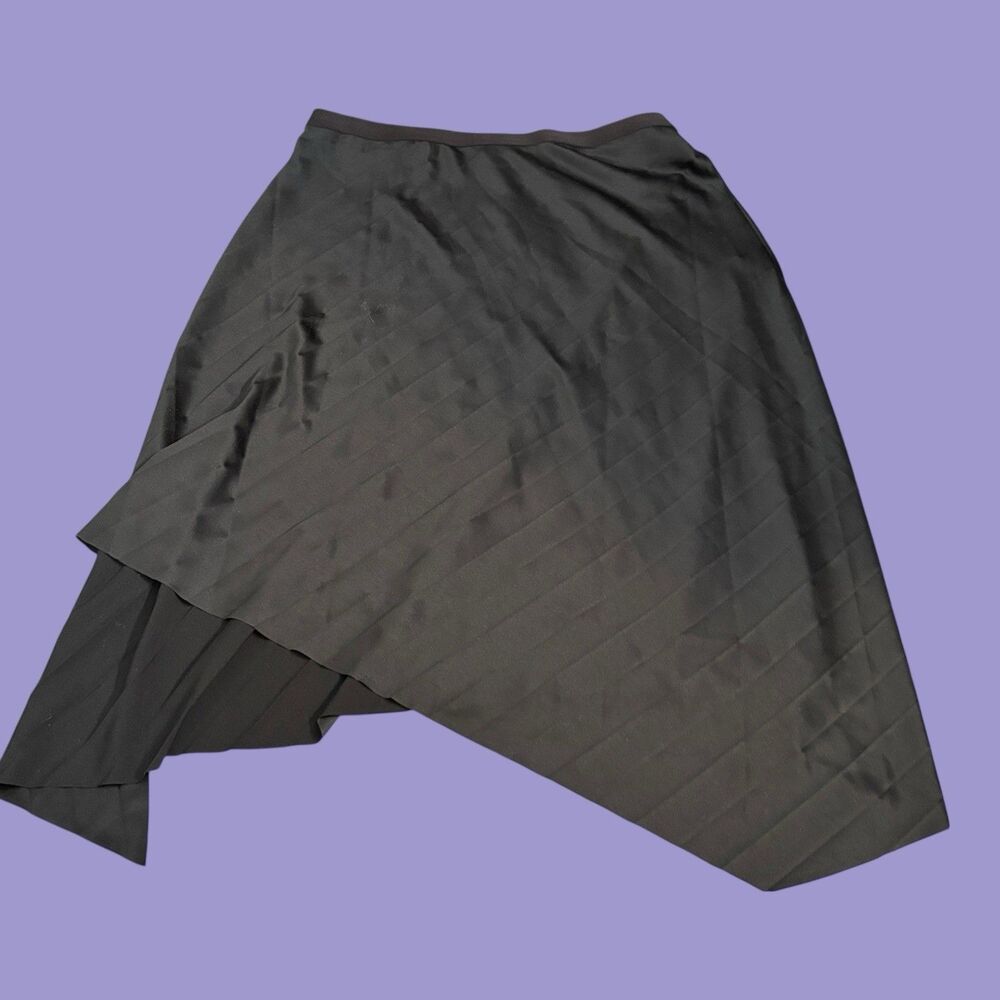 Eileen Fisher Bias Asymmetric Midi Skirt Womens Medium Black Pleated Low Waist